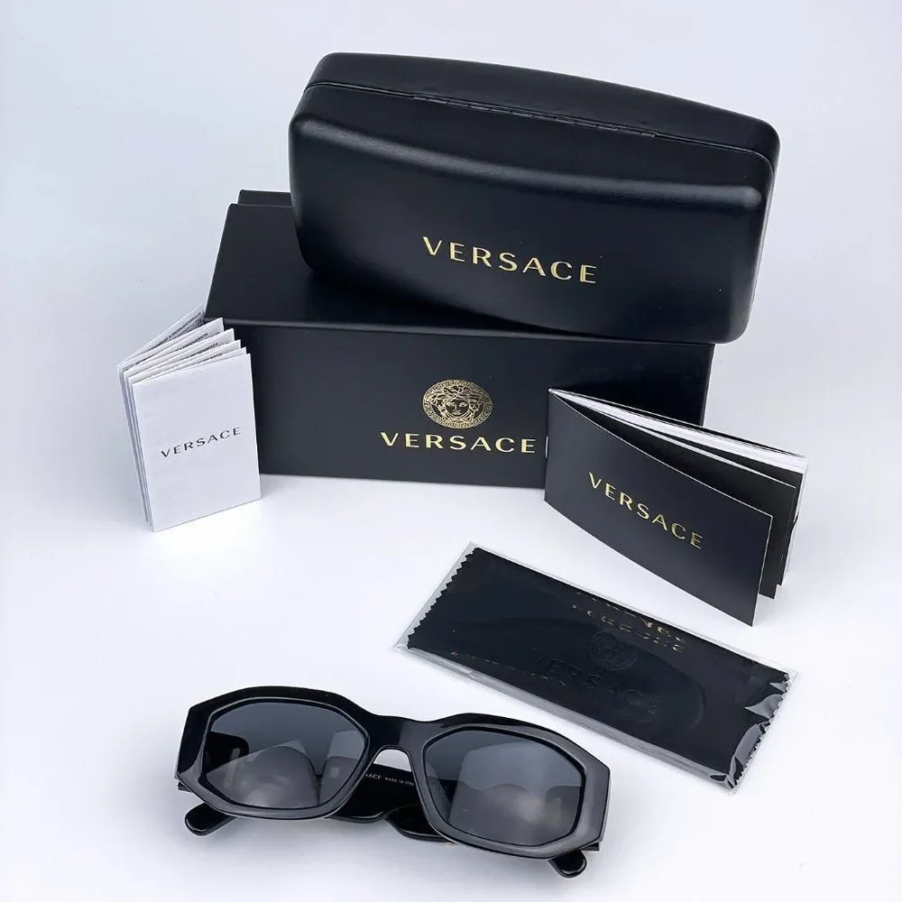 NEW Versace VE4361 GB1/87 Unisex Medusa Biggie Black Grey Oval Unisex Sunglasses